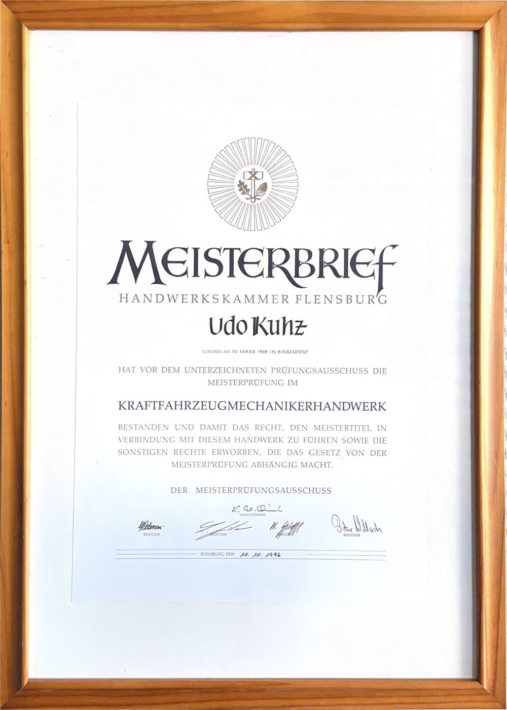 Meisterbrief Udo Kuhz
